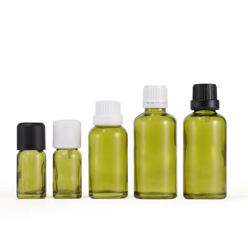10ml 15ml 30ml 올리브 녹색 오리피스 감소기 에센셜 오일 뚜?? 이 있는 유리 병